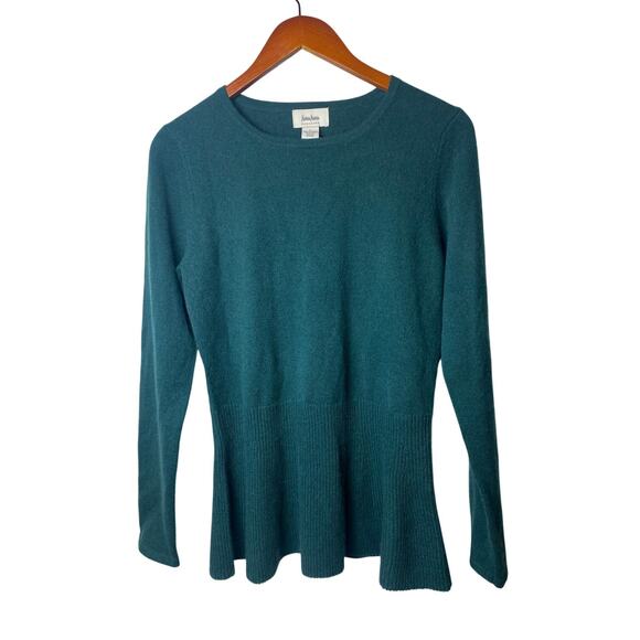 Neiman Marcus Sweaters - Neiman Marcus Green Cashmere Peplum Ribbed Long Sleeve Sweater Size Large